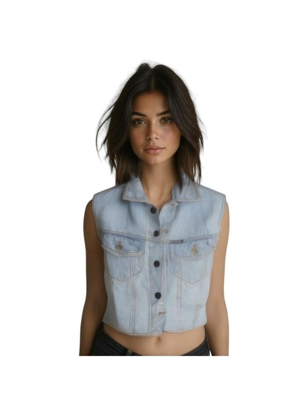 Vintage Light Wash Denim Vest Medium